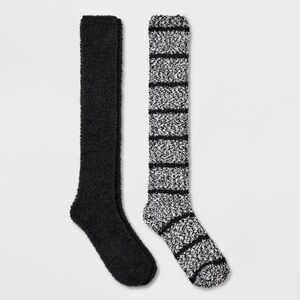 A New Day Cozy Knee High Socks Black/Gray 2 Pairs Size 4-10